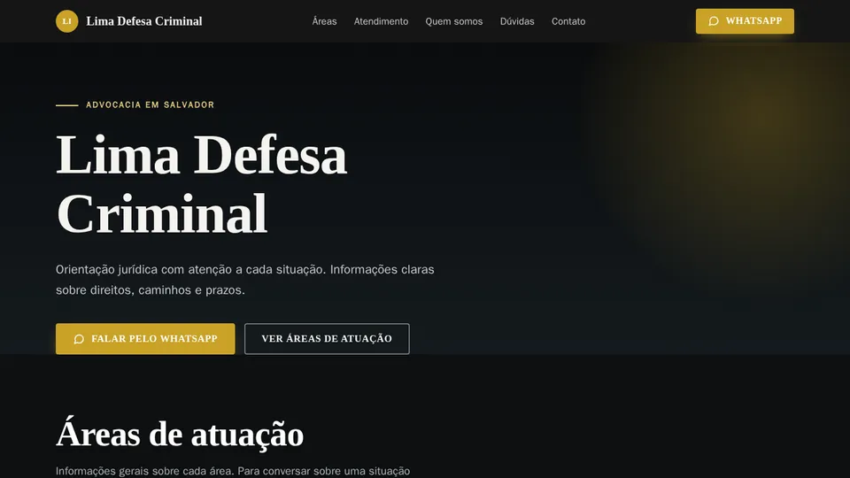 Exemplo de site de advogado, modelo Tema escuro