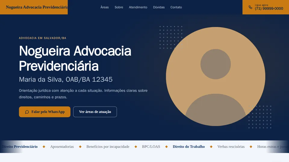 Exemplo de site de advogado, modelo Destaque
