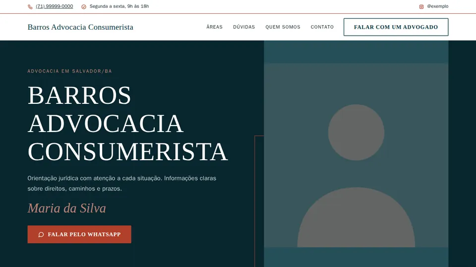 Exemplo de site de advogado, modelo Editorial