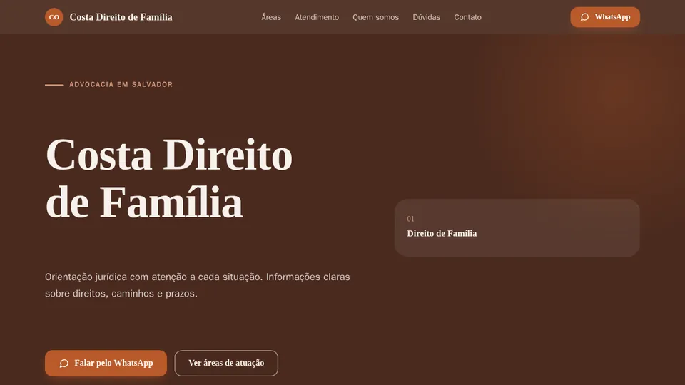 Exemplo de site de advogado, modelo Acolhedor