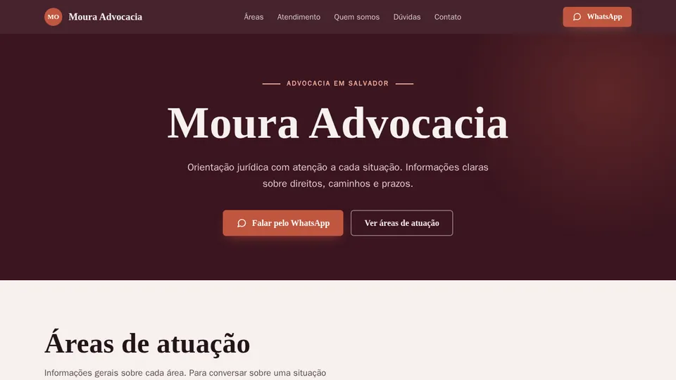 Exemplo de site de advogado, modelo Clássico vinho