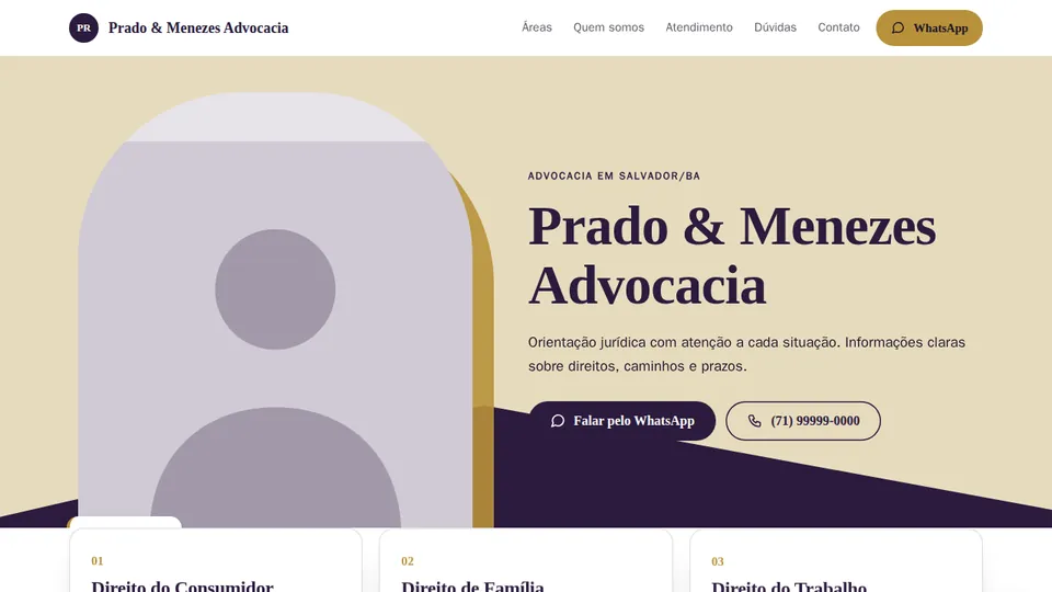 Exemplo de site de advogado, modelo Prestígio